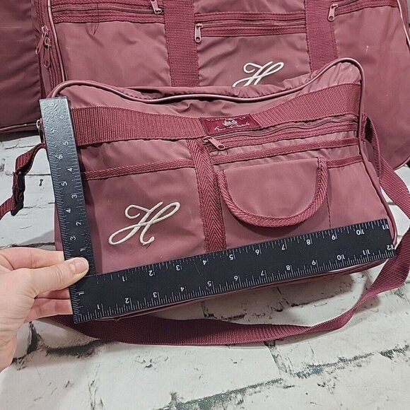 Vintage Gloria Vanderbilt 3pc Luggage Set Maroon Nylon Bags "H" Monogrammed - Picture 5 of 16